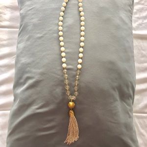 Goldtone tassel and pearl necklace